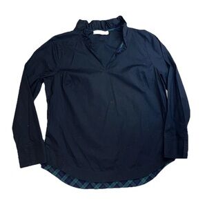 Vineyard Vines Women’s Cotton Long Sleeve Black Blouse Size Large With Ruffle